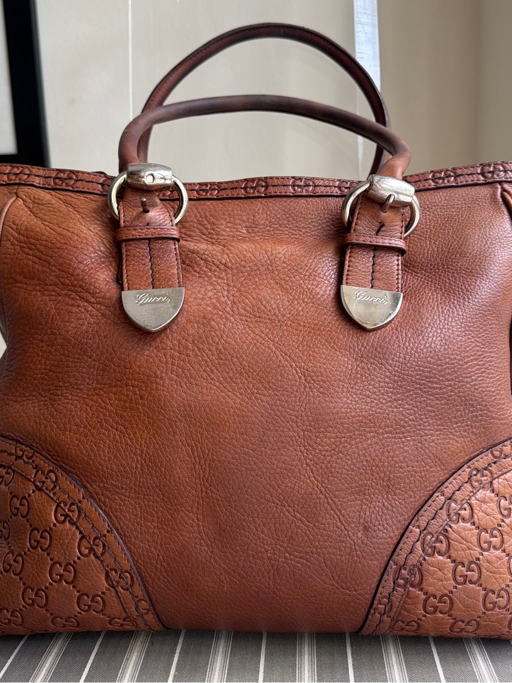 Gucci Leather Cognac Brown GG Signature Signoria Large Tote - Picture 4 of 16